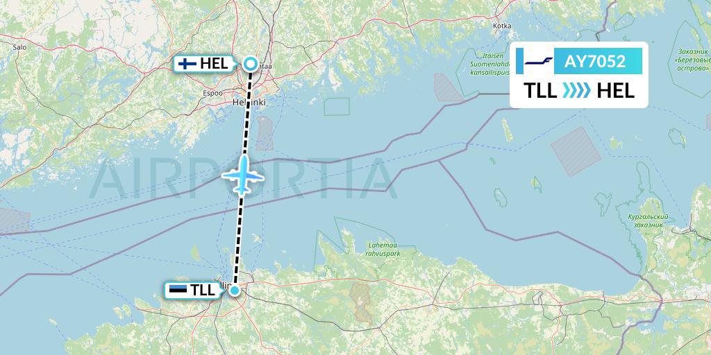 AY7052 Finnair Flight Map: Tallinn to Helsinki