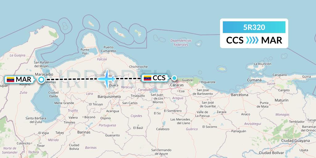 5R320 Rutaca Airlines Flight Map: Caracas to Maracaibo