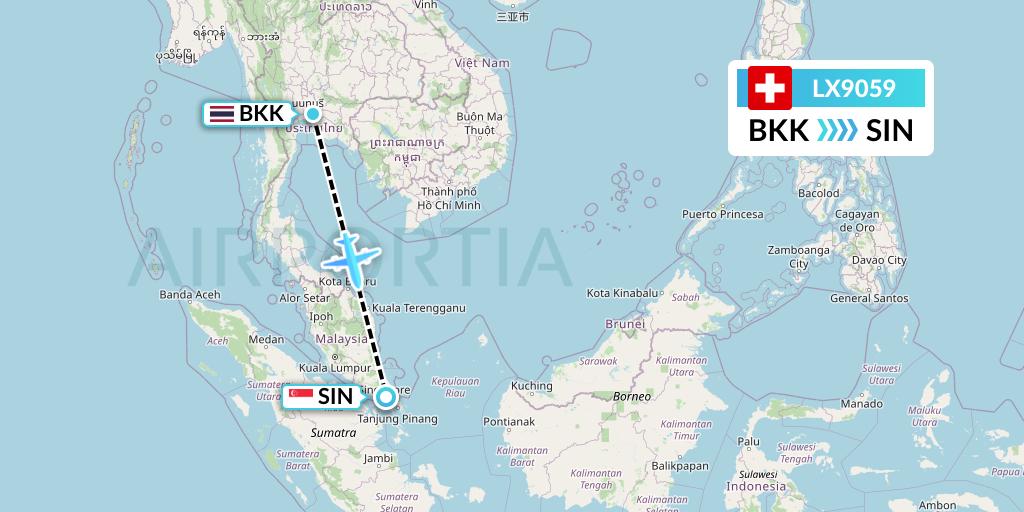 LX9059 Swiss Flight Map: Bangkok to Singapore