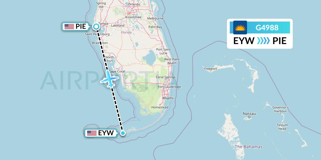 G4988 Allegiant Air Flight Map: Key West to St. Petersburg
