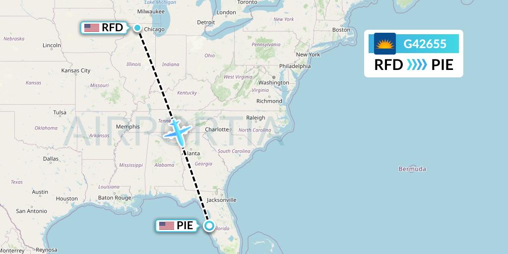 G42655 Allegiant Air Flight Map: Chicago to St. Petersburg