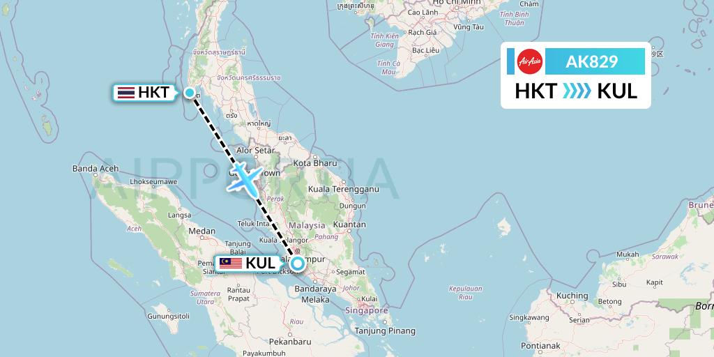 AK829 AirAsia Flight Map: Phuket to Kuala Lumpur