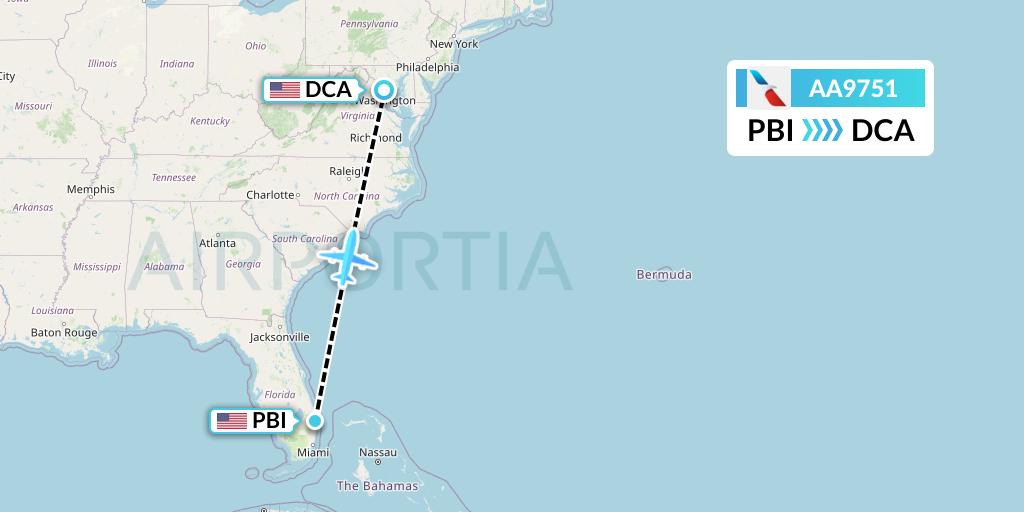 AA9751 American Airlines Flight Map: West Palm Beach to Washington