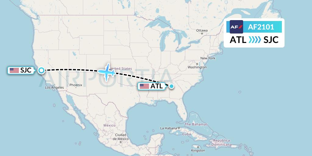 AF2101 Air France Flight Map: Atlanta to San Jose