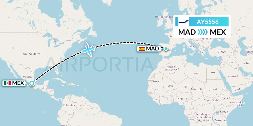 AY5556 Finnair Flight Map: Madrid to Mexico City
