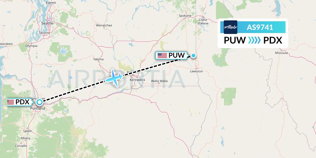 AS9741 Alaska Airlines Flight Map: Pullman to Portland
