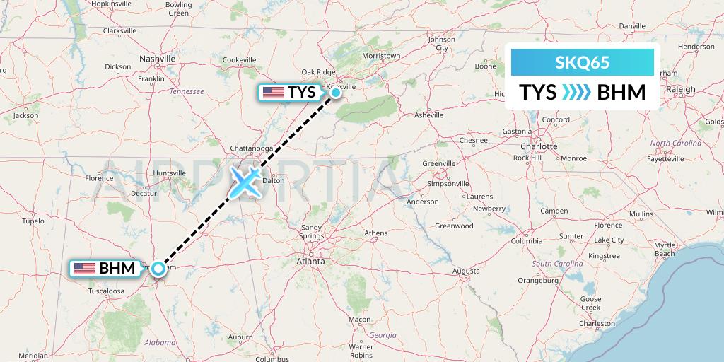 SKQ65 Labcorp Flight Map: Knoxville to Birmingham