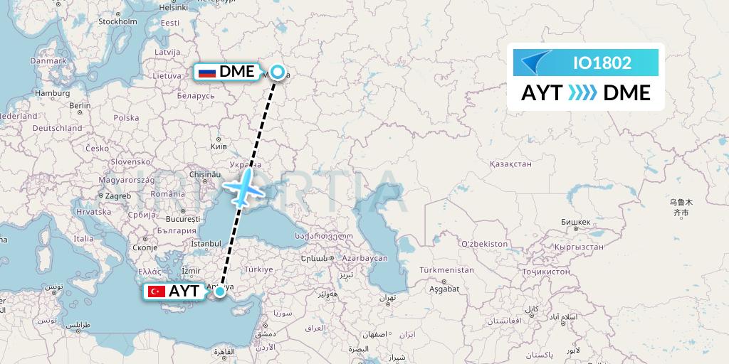 IO1802 IrAero Flight Map: Antalya to Moscow