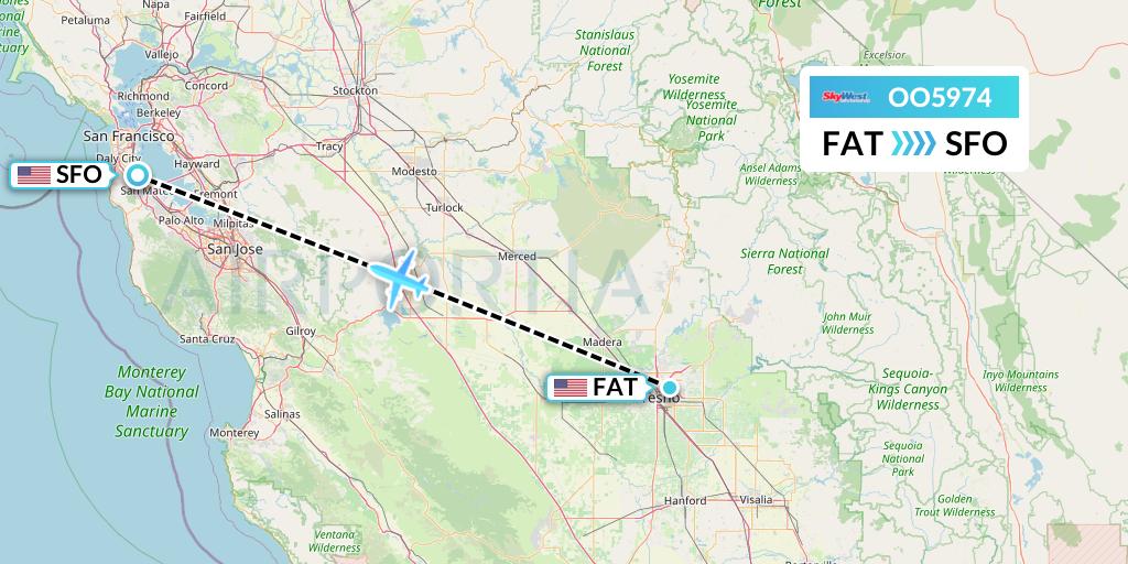 OO5974 SkyWest Airlines Flight Map: Fresno to San Francisco