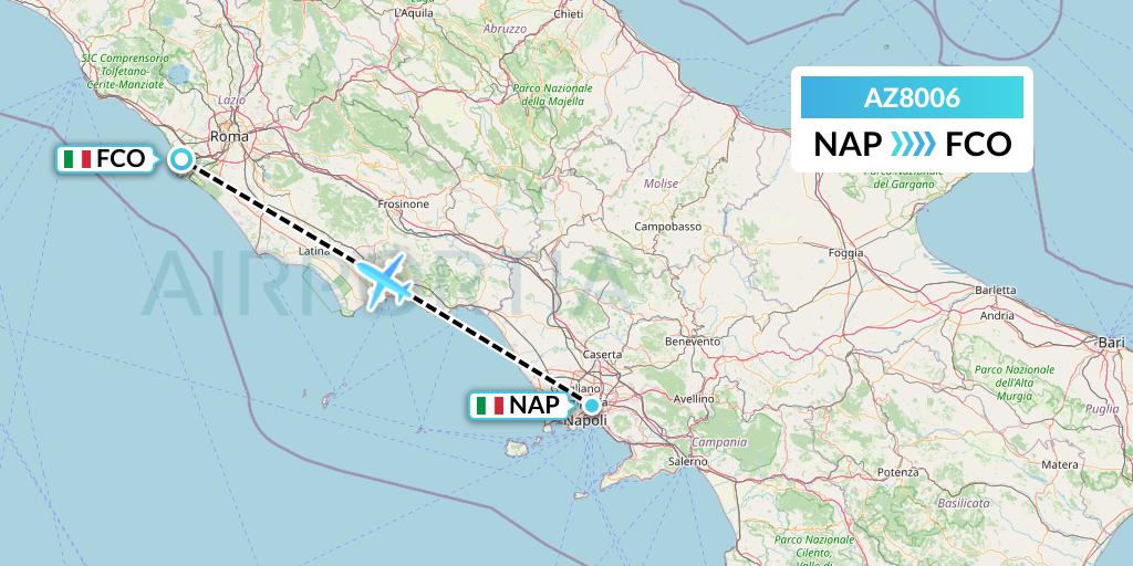 AZ8006 ITA Airways Flight Map: Naples to Rome