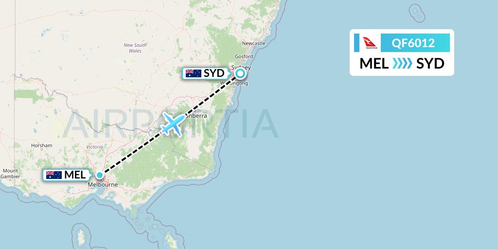 QF6012 Qantas Flight Map: Melbourne to Sydney