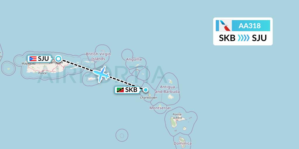 AA318 American Airlines Flight Map: Basseterre to San Juan