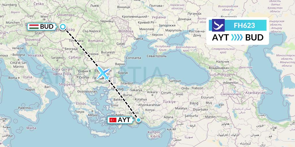 FH623 Freebird Airlines Flight Map: Antalya to Budapest