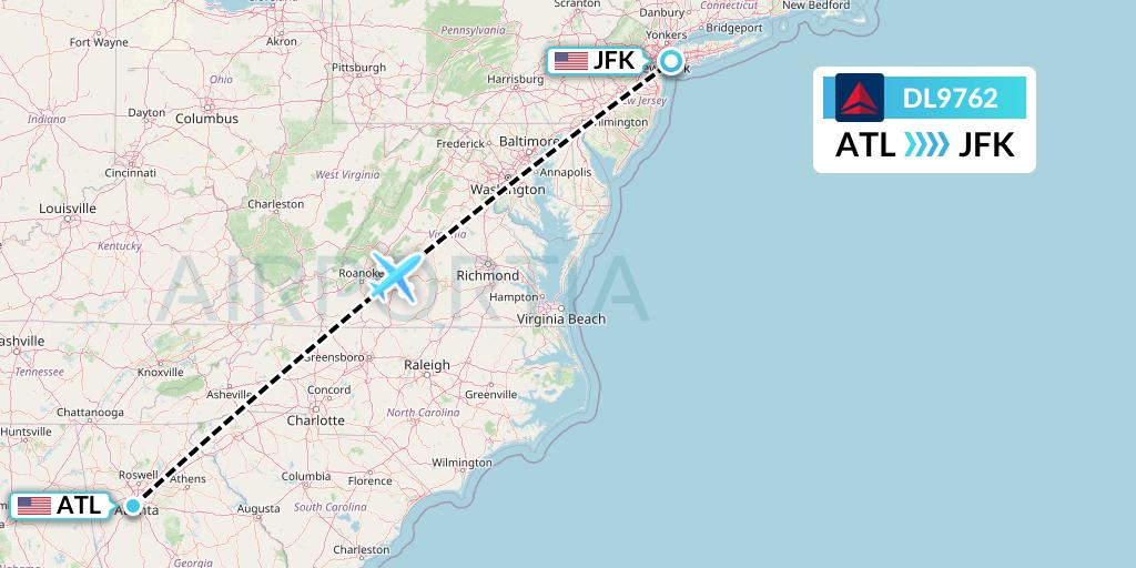 DL9762 Delta Air Lines Flight Map: Atlanta to New York