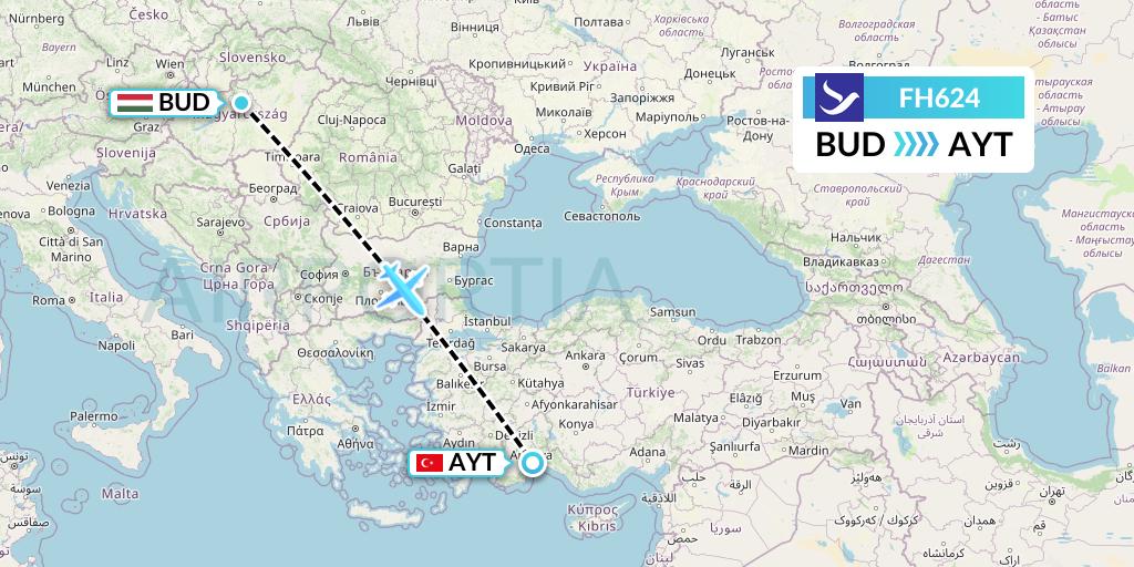 FH624 Freebird Airlines Flight Map: Budapest to Antalya