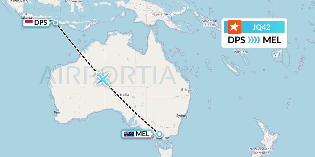 JQ42 Jetstar Airways Flight Map: Denpasar to Melbourne