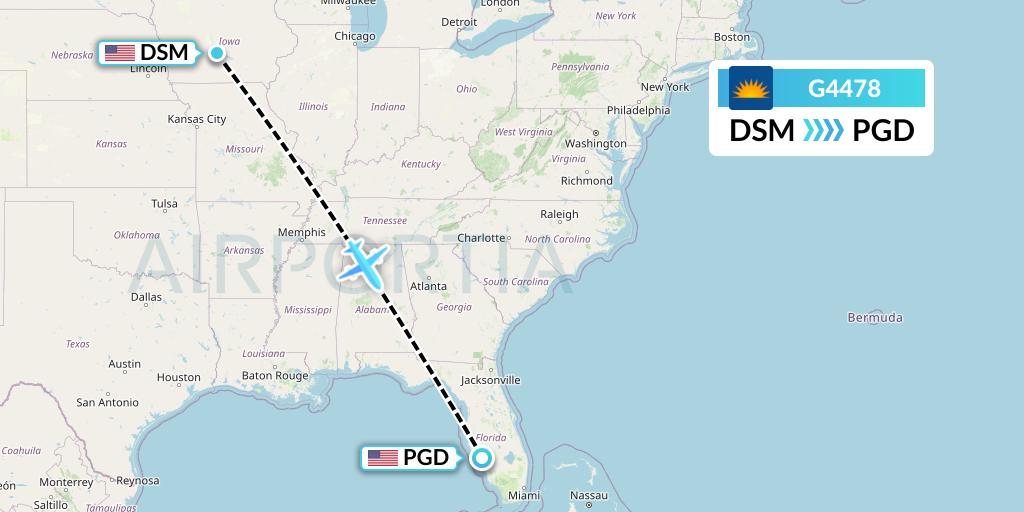 G4478 Allegiant Air Flight Map: Des Moines to Punta Gorda
