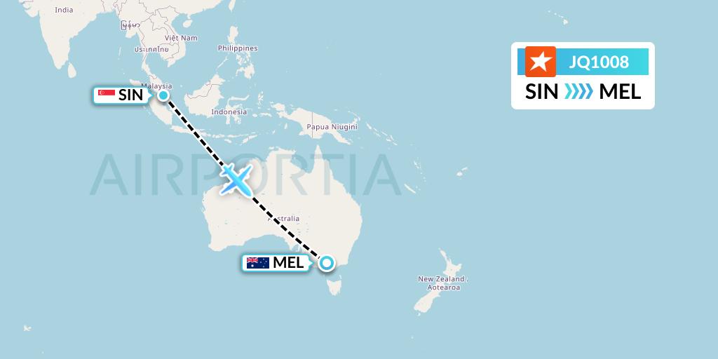 JQ1008 Jetstar Airways Flight Map: Singapore to Melbourne