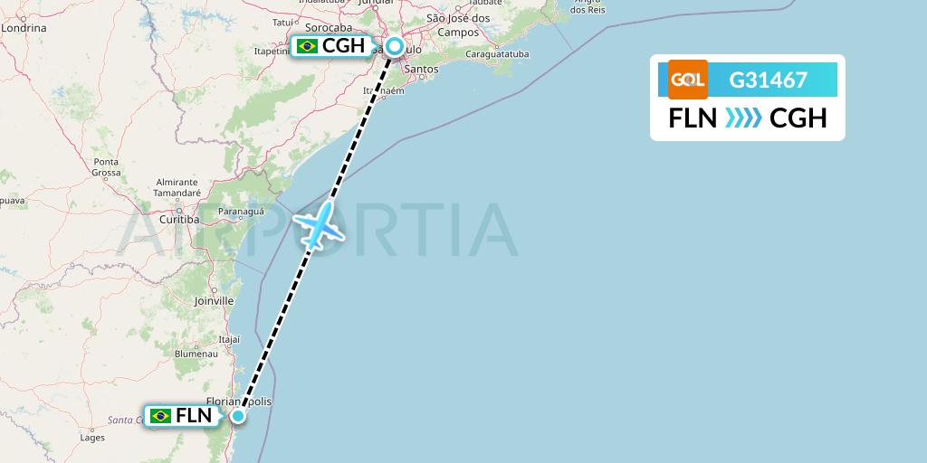 G31467 GOL Transportes Aeros Flight Map: Florianopolis to Sao Paulo