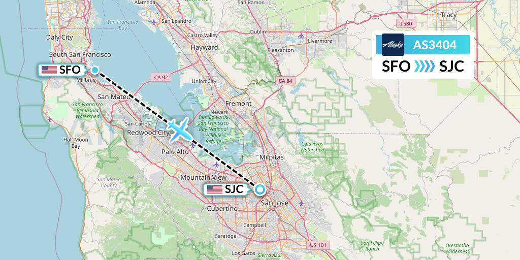 AS3404 Alaska Airlines Flight Map: San Francisco to San Jose