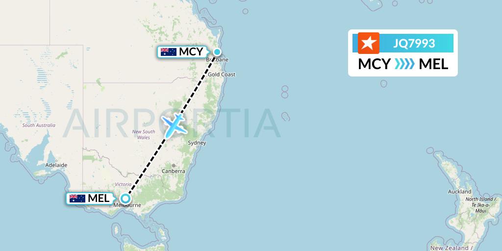 JQ7993 Jetstar Airways Flight Map: Sunshine Coast to Melbourne