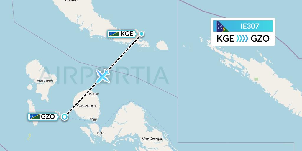 IE307 Solomon Airlines Flight Map: Kagau Island to Gizo