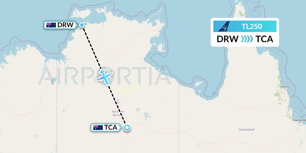 TL250 Airnorth Flight Map: Darwin to Tennant Creek