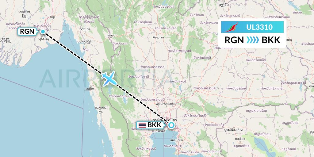 UL3310 SriLankan Airlines Flight Map: Yangon to Bangkok