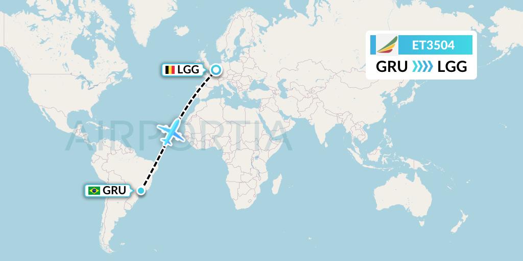 ET3504 Ethiopian Airlines Flight Map: Sao Paulo to Liege