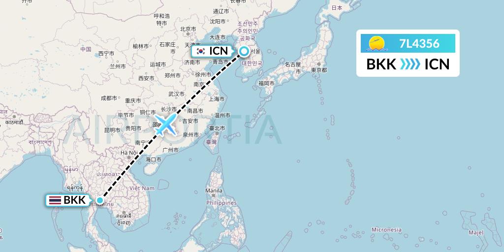 7L4356 Silk Way West Airlines Flight Map: Bangkok to Seoul