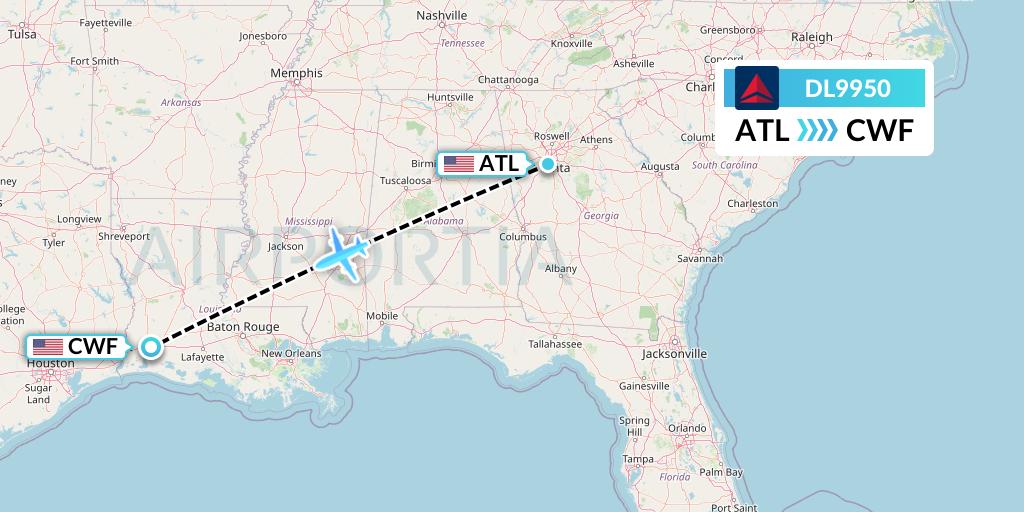 DL9950 Delta Air Lines Flight Map: Atlanta to Lake Charles