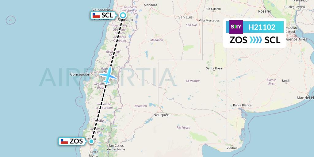 H21102 Sky Airline Flight Map: Osorno to Santiago