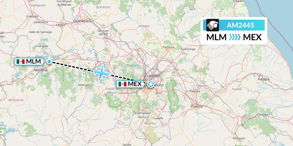 AM2445 Aeromexico Flight Map: Morelia to Mexico City