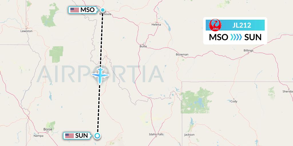JL212 Japan Airlines Flight Map: Missoula to Hailey