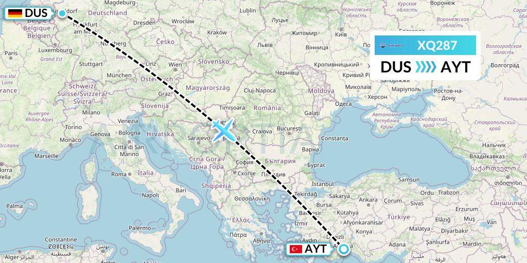 XQ287 SunExpress Flight Map: Dusseldorf to Antalya
