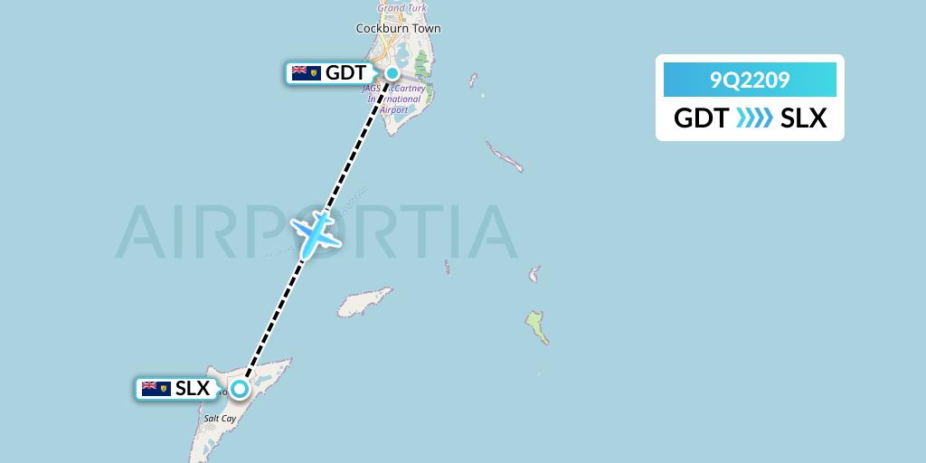 9Q2209 Caicos Express Airways Flight Map: Cockburn Town to Salt Cay