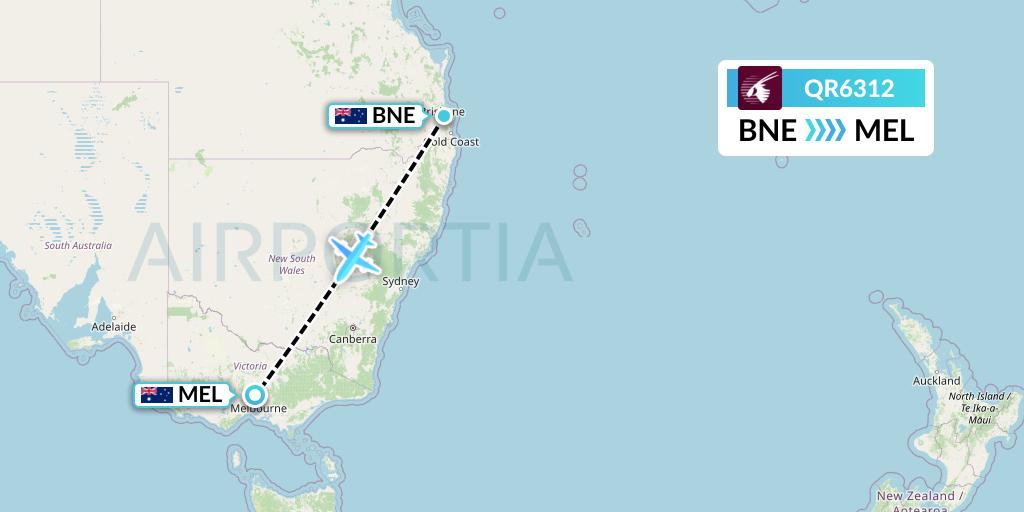 QR6312 Qatar Airways Flight Map: Brisbane to Melbourne