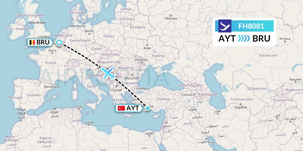 FH8081 Freebird Airlines Flight Map: Antalya to Brussels