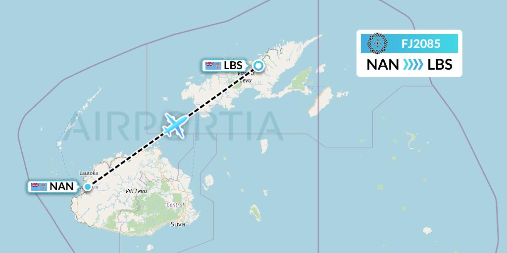 FJ2085 Fiji Airways Flight Map: Nadi to Labasa