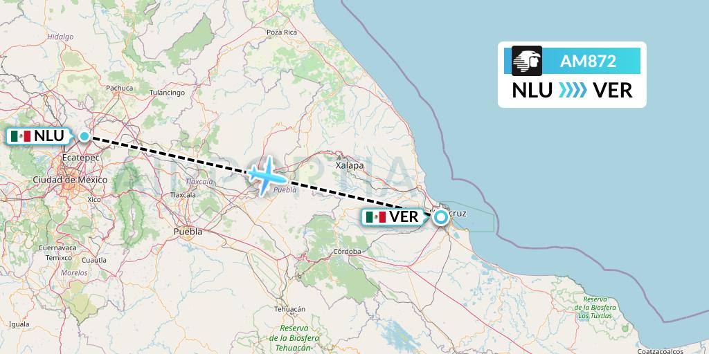 AM872 Aeromexico Flight Map: Reyes Acozac to Veracruz