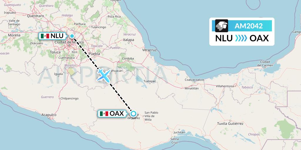 AM2042 Aeromexico Flight Map: Reyes Acozac to Oaxaca