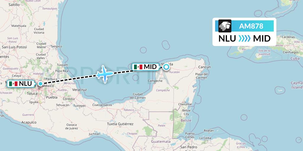 AM878 Aeromexico Flight Map: Reyes Acozac to Merida