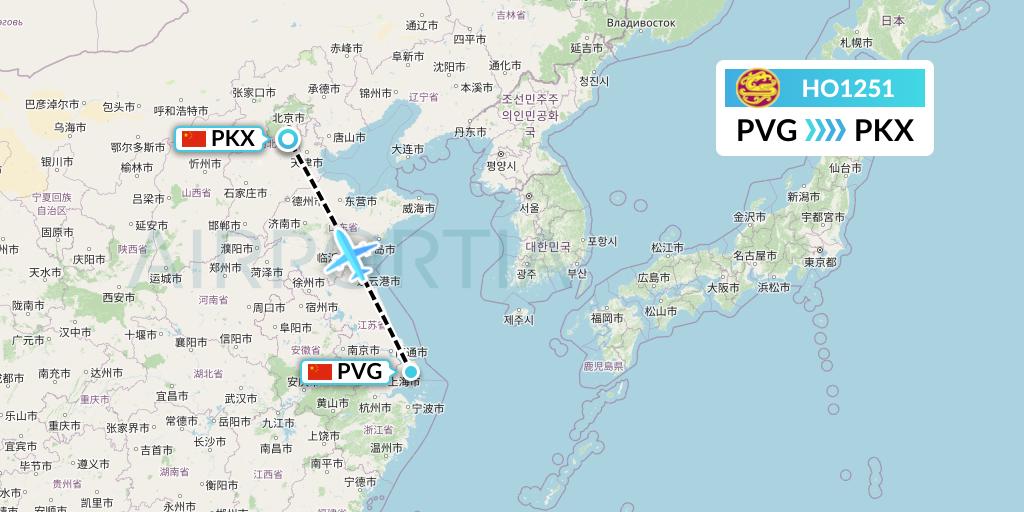 HO1251 Juneyao Airlines Flight Map: Shanghai to Beijing