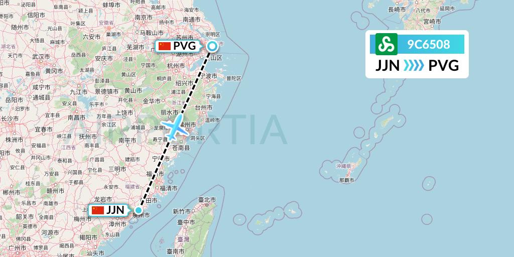 9C6508 Spring Airlines Flight Map: Jinjiang to Shanghai