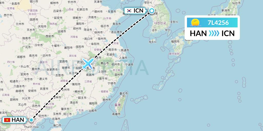 7L4256 Silk Way West Airlines Flight Map: Hanoi to Seoul