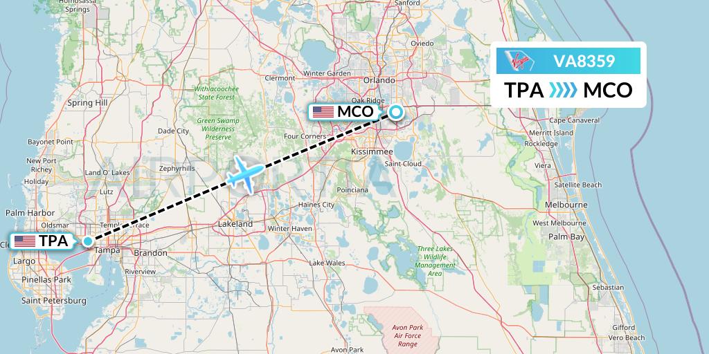 VA8359 Virgin Australia Flight Map: Tampa to Orlando