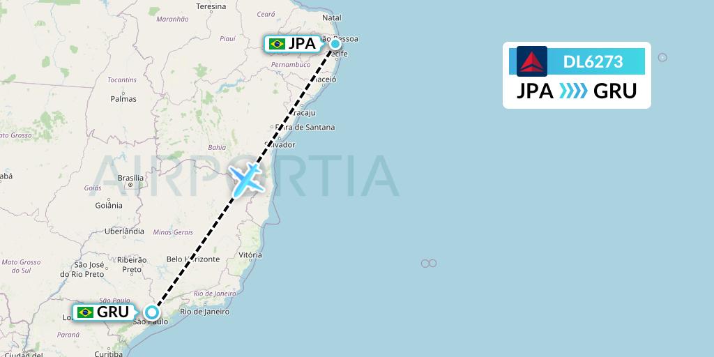 DL6273 Delta Air Lines Flight Map: Joao Pessoa to Sao Paulo
