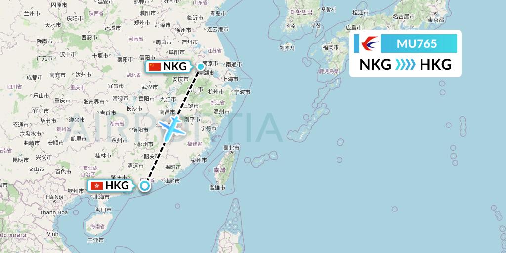 MU765 China Eastern Airlines Flight Map: Nanjing to Hong Kong