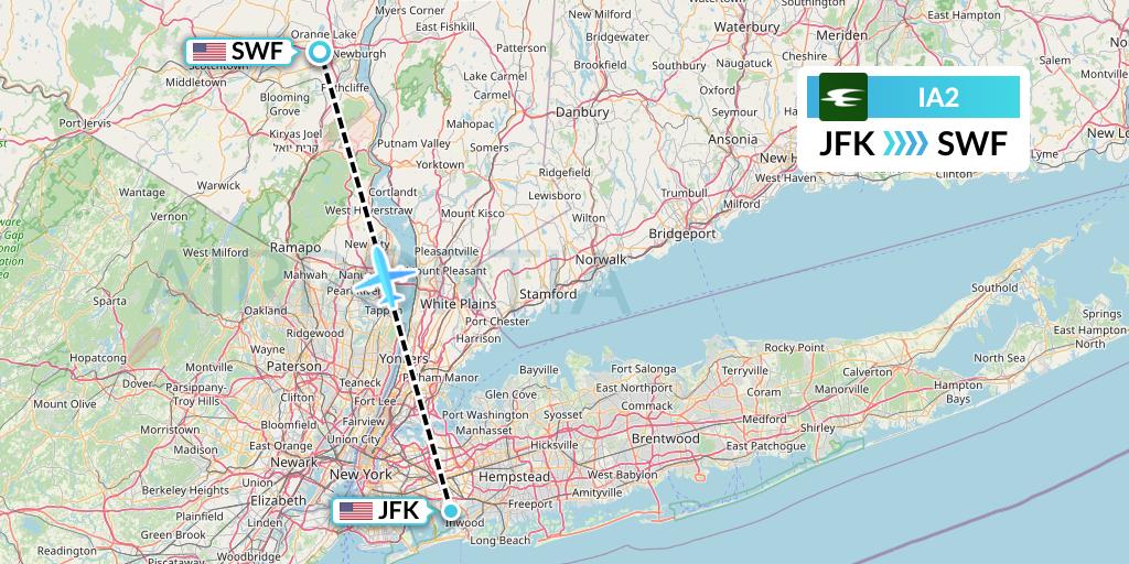 IA2 Iraqi Airways Flight Map: New York to Newburgh
