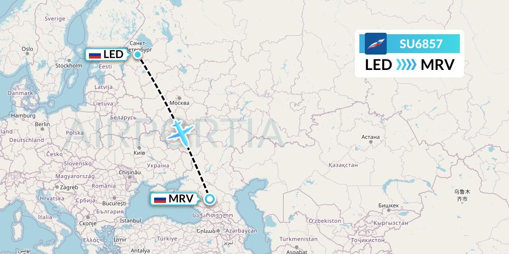SU6857 Aeroflot Flight Map: St. Petersburg to Mineralnye Vody